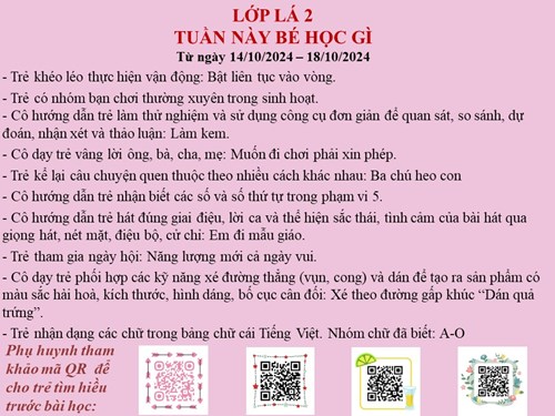 Kế hoạch tuần 3 tháng 10 lớp Lá 2